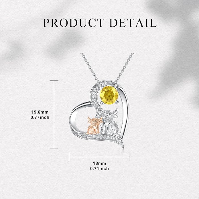 Highland Cow Gifts for Women 925 Sterling Silver Highland Cow Birthstone Necklace Fluffy Cow Jewelry Gifts Birthday Christmas