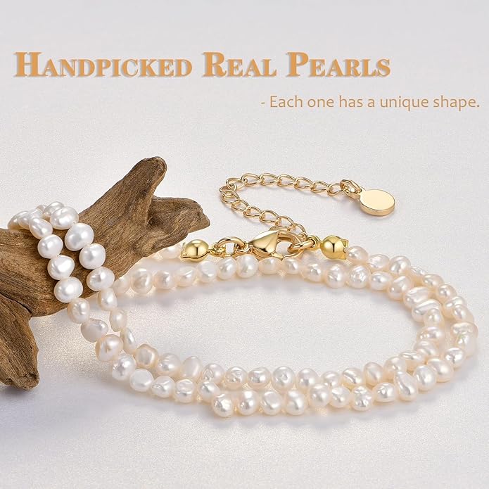 Natural Freshwater Baroque Pearl Necklace 14K Gold Plated Dainty Choker Necklace for Women Girls Snake Chain/Cuban Link/Paperclip/Ball Beaded Chain/Tennis Chain Fashion Jewelry for Gift