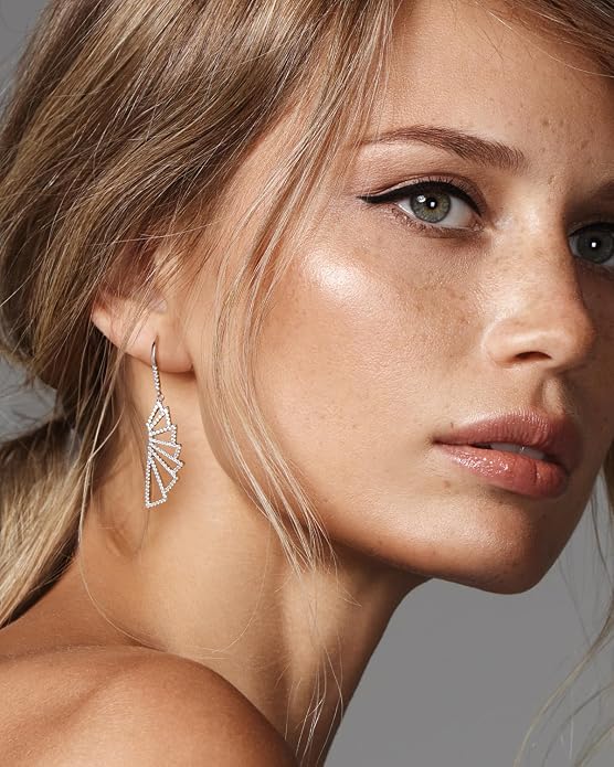 Asymmetrical Chain Dangle Earrings for Women 18K Gold Plated 925 Silver Circle and Long Ear Pin Tassel Chain Triangle Wing-Inspired 6A CZ Drop Earring Geometric Symbolic Earrings Jewelry Gifts