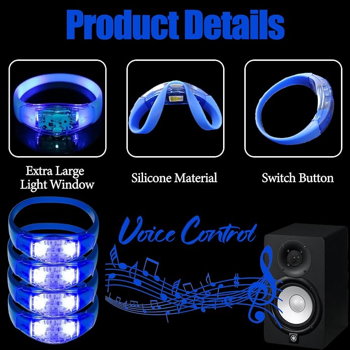 50 PCS Voice Activated Sound Control LED Flashing Bracelet colourful LED Glow Flashing Wristband Toys for Concerts, Sports, Night Events, Game Prizes, Party Favors
