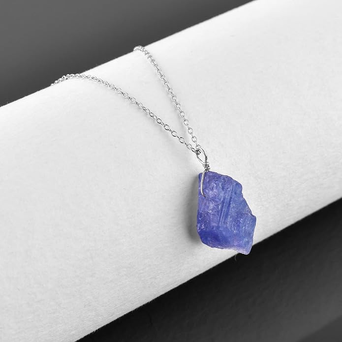 Raw Gemstone Dainty Pendant Necklace for Women, Trendy Healing Chakra Crystal, Birthstone Handmade 925 Sterling Silver Adjustable 18 inch Chain Jewelry, Birthday Gifts