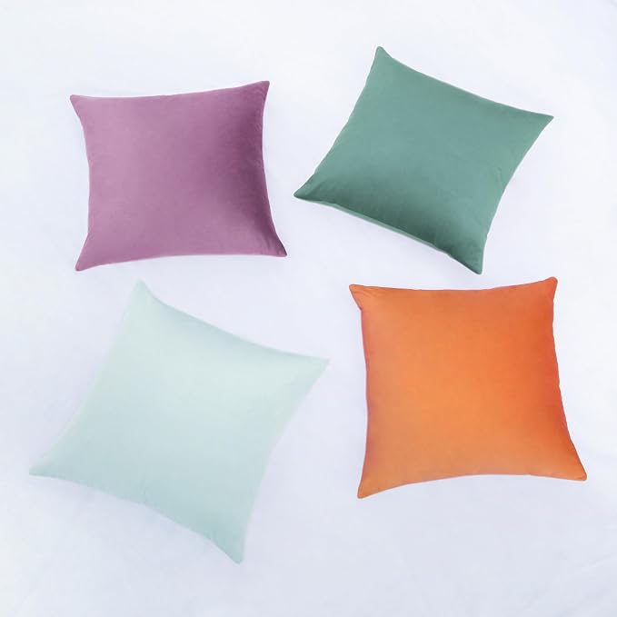 MONDAY MOOSE Decorative Throw Pillow Covers Cushion Cases, Set of 4 Soft Velvet Modern Designs, Mix and Match for Home Decor, Pillow Inserts Not Included (18x18 inch, Purple/Teal)
