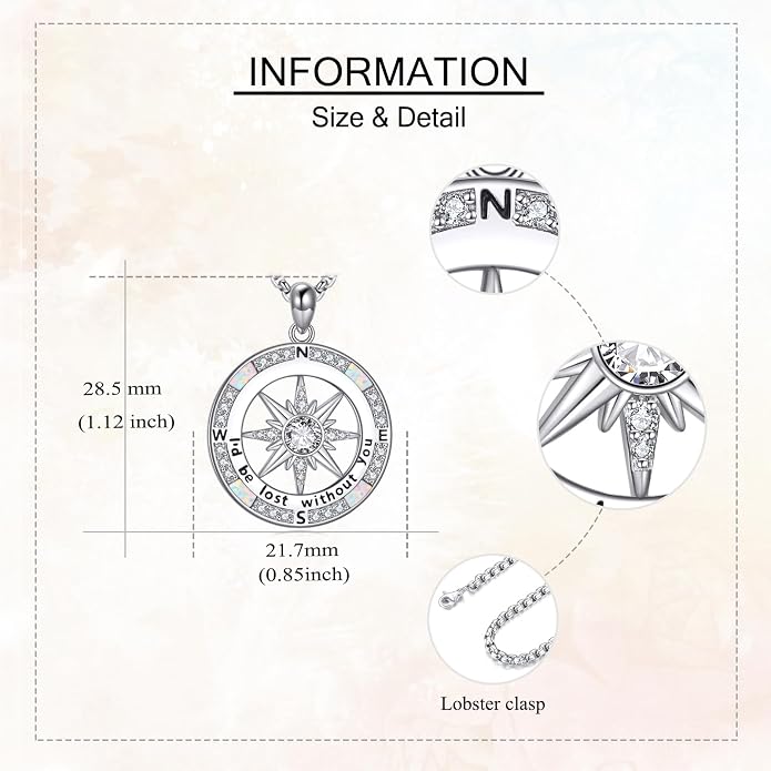Compass Necklace Sterling Silver Compass Pendant Necklace for Women Inspirational Graduation Jewelry for Women Her Men