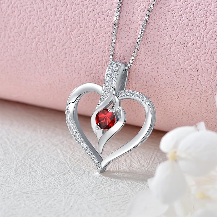 Birthstone Necklace Gifts for Women, 18K Gold-plated Sterling Silver Love Heart Necklace Durable Box Chain Women Jewelry Gifts for Her 20"