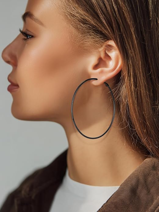 KeyStyle Gold Hoop Earrings for Women, Stainless Steel Hoops Earring Lightweight Loops, 2 mm Thick Hypoallergenic Circle Endless Thin Hoop (20/30/40/50/60/70/80/90/mm)
