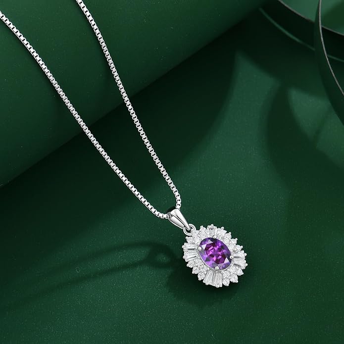 Birthstone Necklace 925 Sterling Silver Oval 5A Cubic Zirconia Pendant Necklace Jewelry Birthday Gifts for Women