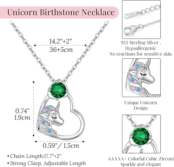 CDE Christmas Gift for women Cute Unicorn Birthstone Necklace for Girls Daughter 925 Sterling Silver Opal Heart Pendant Graduation Birthday Christmas Jewelry Gift for Teenage Girls Niece
