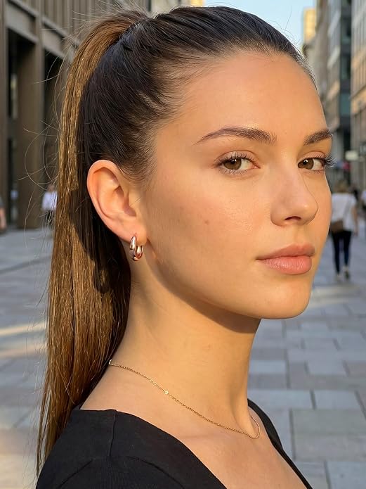 Bestyle Gold Huggies Earrings for Women Hypoallergenic 925 Sterling Silver Post Huggie Hoop Earrings Thick Lightweight Small Hoop Earrings 8/10/12/14mm