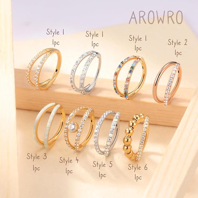 AROWRO Conch Piercing Jewelry Nose Rings Hoops Septum Rings Cartilage Earrings for Women Men Helix Piercing Jewelry Rook Tragus Surgical Steel Gold Silver 16G 18G 20G With Cubic Zirconia Opal