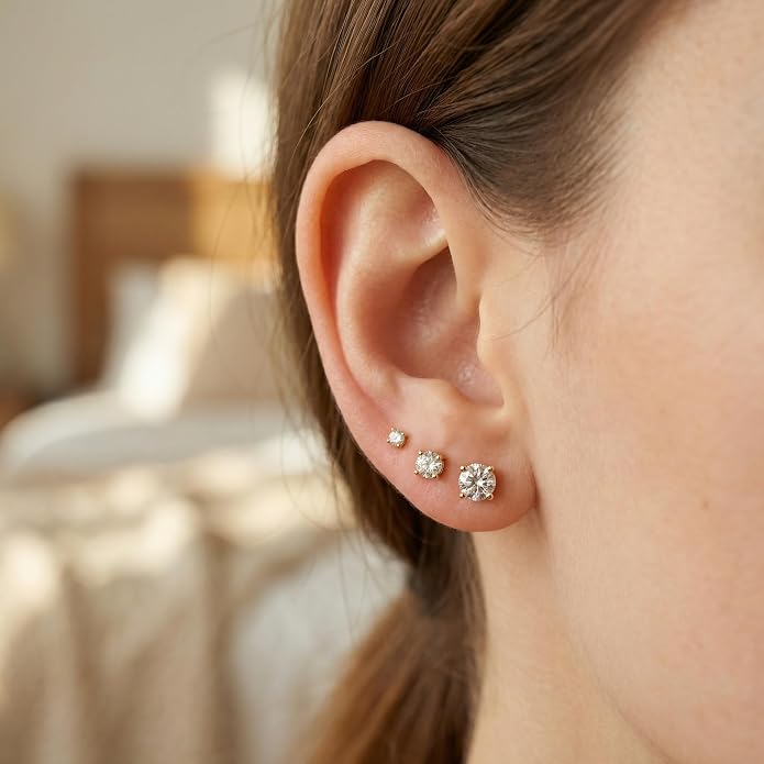 12 Pairs Stud Earrings Set, 3-8mm Cubic Zirconia Earrings for Women & Men 316L Stainless Steel Earring Hypoallergenic Small Earring Nickel Free