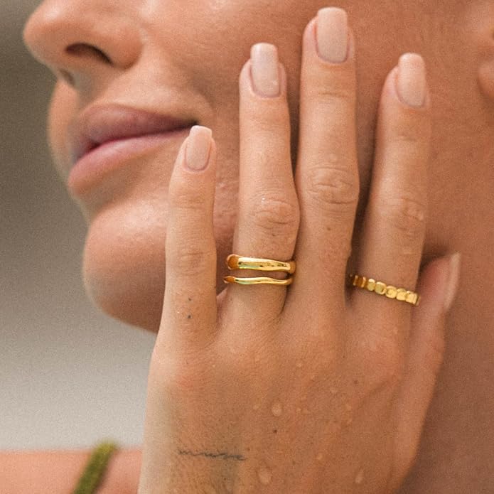 the City Rings for Women, Dainty 14K Gold Plated Stackable Thin Pinky Thumb Ring Set Hypoallergenic Wedding Bands Engagement Rings Non Tarnish Trendy Stuff Gold Jewelry Set Birthday Gifts for Mom