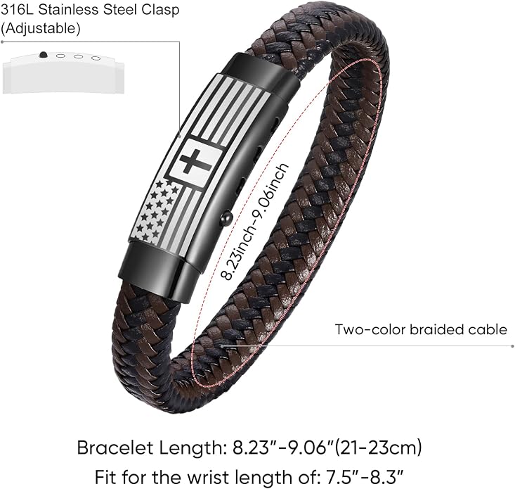 VNOX Men's Inspirational Mantra Engarved Handmade Braided Leather Adjustable Cuff Bangle Bracelet Encouragement Motivational Gift for Men