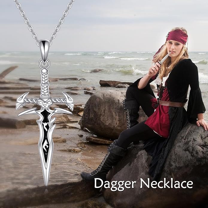 VONALA Gothic Necklace 925 Sterling Silver Punk Dagger/Thor Hammer/Arrowhead Wolf/Lion/Tree of Life Urn Pendant Necklace Viking Amulet Pagan Jewelry Gifts for Women Men Unsex