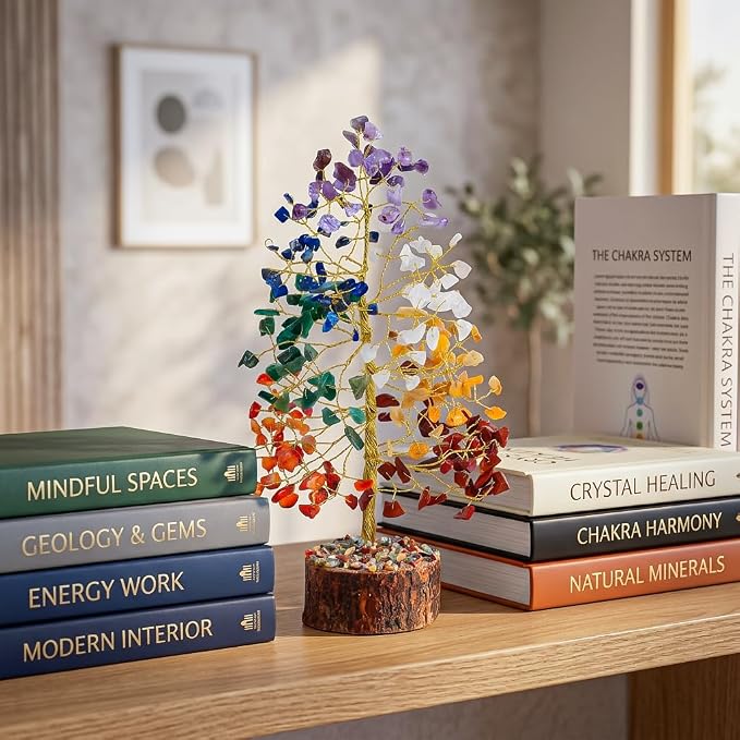 7 Chakra Tree of Life - Crystal Tree of Life, Gemstone Tree for Positive Energy, Feng Shui Tree Decor, Seven Chakra Tree, Money Tree Bonsai, Crystal Healing Stone Tree, Spiritual Gift Home Decor 10"