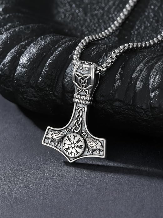 Norse Viking Thor Hammer Necklace 925 Sterling Silver Nordic Mjolnir Necklace Viking Talisman Jewelry Gift for Men