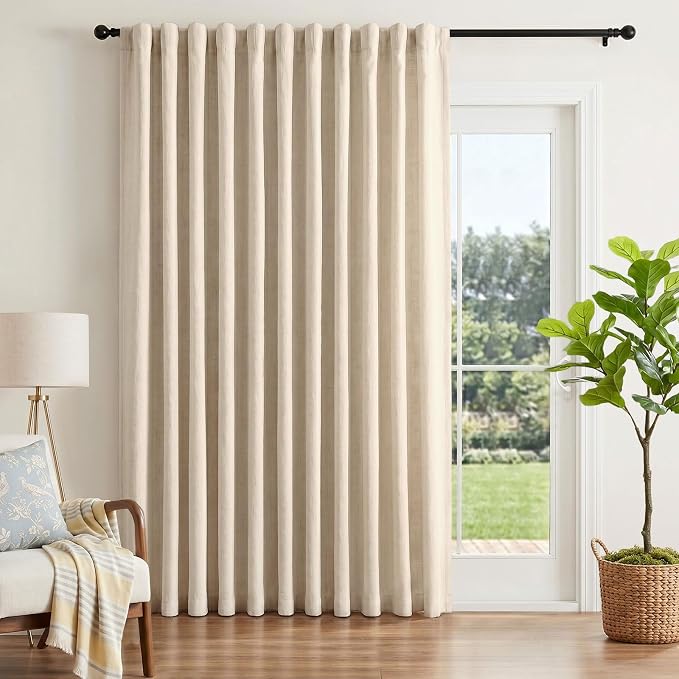 INOVADAY 100% Blackout Sliding Door Curtains, Extra Wide Curtains for Sliding Glass Doors, Back Tab/Rod Pocket Sliding Glass Door Curtains, Thermal Insulated Window Drapes - Oatmeal, W102 X L108