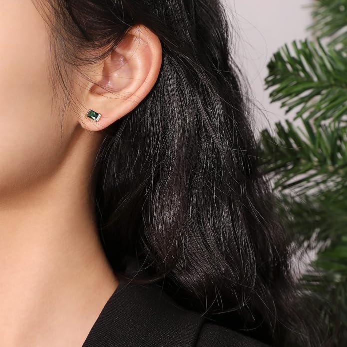 Meissa Square Emerald Earring Necklace Set for Women 925 Sterling Silver Emerald Earring Necklace Set Handmade Gold Necklace May Birthstone Jewelry Gift