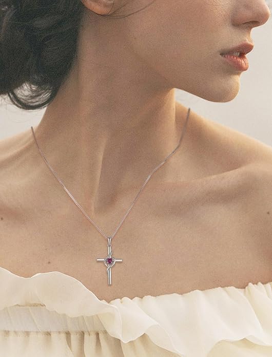Cross Necklace 925 Sterling Silver Infinity Pendant Heart Birthstone Anniversary Jewelry for Women
