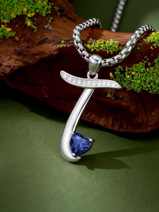 Birthday Gifts for Women Alphabet A to Z Initial Birthstone Pendant Necklaces for Women - 18k White Gold Plated Personalized Name Jewelry Anniversary Graduation Gifts for Wife Her Daughter Girlfriend(with Gift Box)