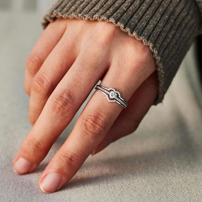 I Choose Me Layered Heart Rings, S925 Self-Love Heart Rings Remind You That Self-Love Is The Best Kind Of Love Inspirational Encouraged Ring Jewelry Gift for Women Daughters
