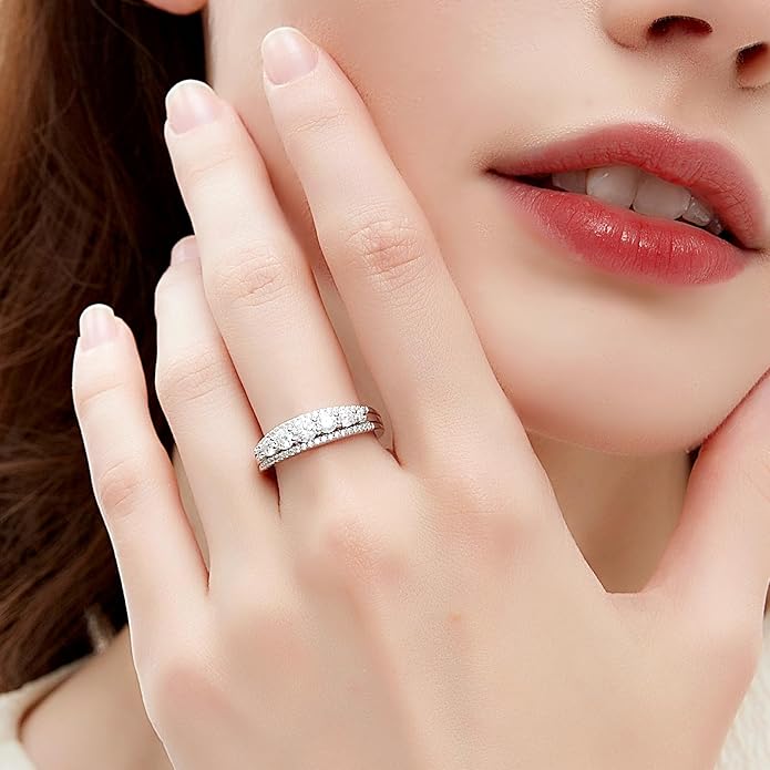 Newshe Jewellery Moissanite Wedding Bands for Women Eternity Ring 925 Sterling Silver Engagement Anniversary Stacking Size