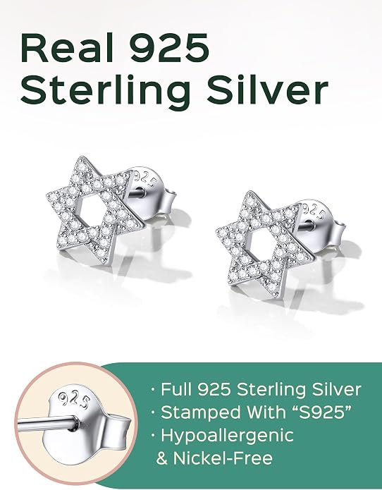 ChicSilver 925 Sterling Silver Earrings Dainty Bar/Circle/Triangle/Star/Ball Stud Earrings for Women with Gift Box, Hypoallergenic Earrings for Sensitive Ears
