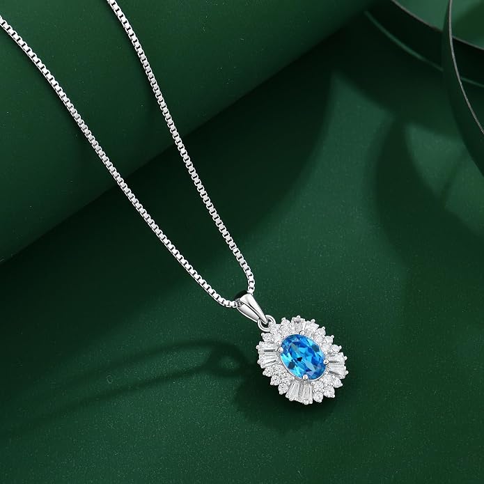 Birthstone Necklace 925 Sterling Silver Oval 5A Cubic Zirconia Pendant Necklace Jewelry Birthday Gifts for Women