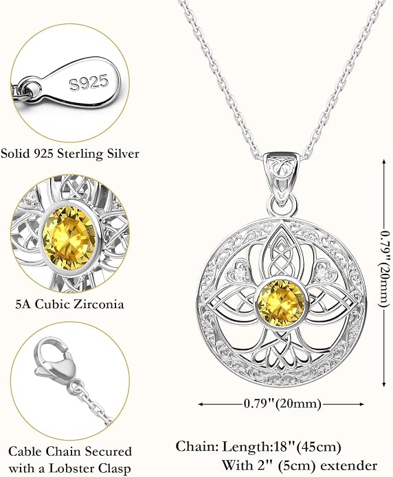 Birthstone Tree of Life Necklace for Women: 925 Sterling Silver Celtic Knot Pendant, Family Jewelry Gift for Mom Daughter Birthday Mother’s Day