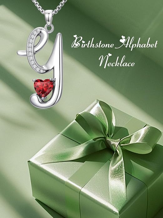 Birthday Gifts for Women Alphabet A to Z Initial Birthstone Pendant Necklaces for Women - 18k White Gold Plated Personalized Name Jewelry Anniversary Graduation Gifts for Wife Her Daughter Girlfriend(with Gift Box)