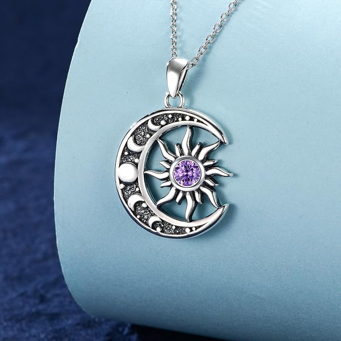 Sun and Moon Necklace 925 Sterling Silver Sun Moon Pendant Gemstone Jewelry Gifts for Women