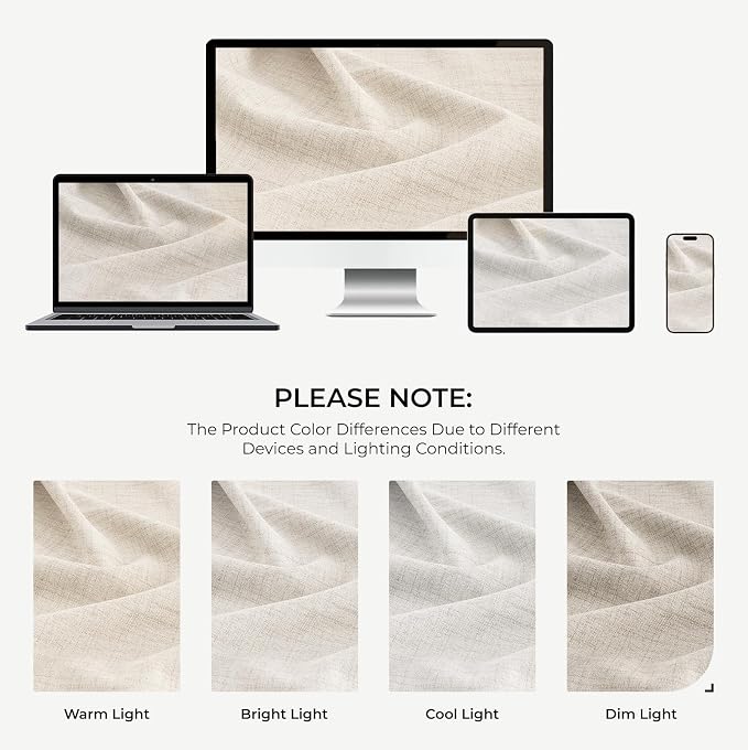 INOVADAY 100% Blackout Curtains 80 Inches Length 2 Panels Set, Back Tab/Rod Pocket Linen Black Out Curtains for Bedroom, Thermal Insulated Window Drapes - Beige, W50 X L80