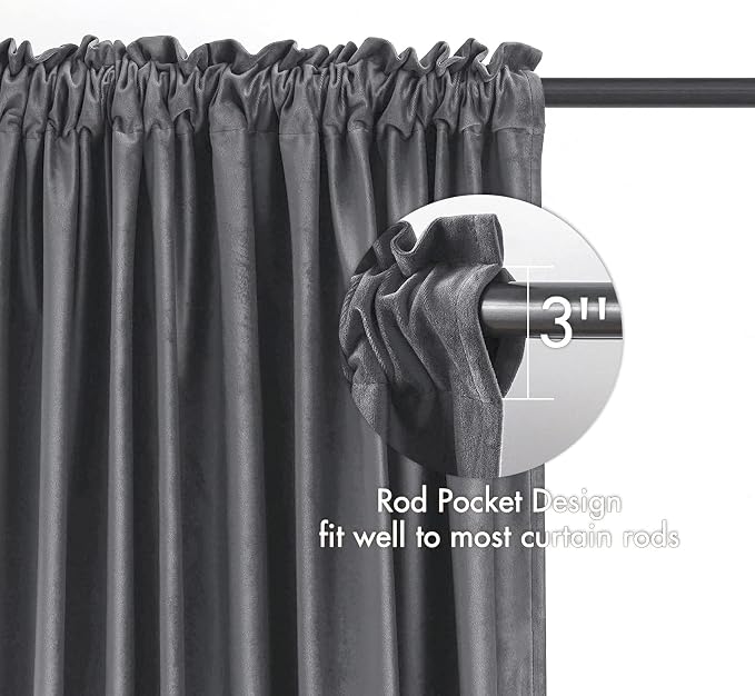 MIULEE Grey Blackout Velvet Curtains Drapes 84 Inch Long 52"x84" Bedroom | Luxurious Bedroom Living Room Decor, Room Darkening, Thermal Insulated, Rod Pocket Design, Super Soft Fabric