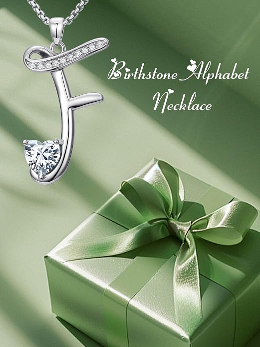 Birthday Gifts for Women Alphabet A to Z Initial Birthstone Pendant Necklaces for Women - 18k White Gold Plated Personalized Name Jewelry Anniversary Graduation Gifts for Wife Her Daughter Girlfriend(with Gift Box)