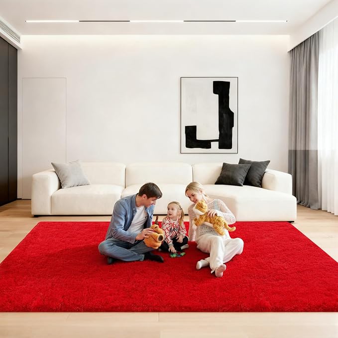 6x9 Area Rugs for Living Room, Large Fluffy Red Rugs for Bedroom, Fuzzy Shag Soft Non-Slip Carpet for Kids Girls and Boys Nursery Dorm Indoor Room Home Decor (6ft X 9ft, Red)