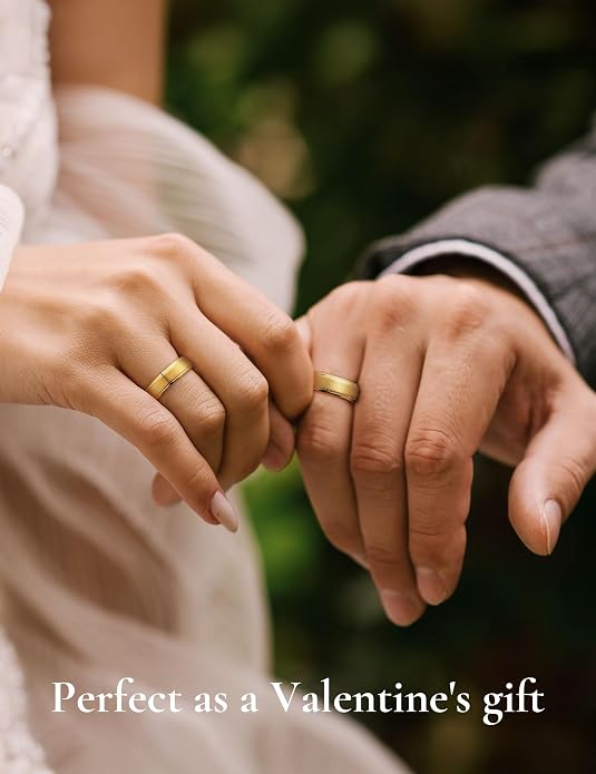 King Will Tungsten Carbide Wedding Band for Men Women-4/6/8mm Width 14K Gold Plated Tungsten Wedding Ring Matte Brushed & High Polished Style Comfort Fit Wedding Band Size 6-14