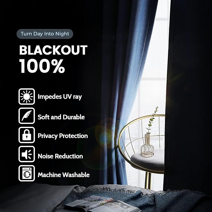 SimpleHome Navy Blue 100% Blackout Curtains Room Darkening Living Room 72 | Curtains for Bedroom,Thermal Insulated Grommet Window Drapes,Curtains for Living Room with Black Back,42 x 72 Inch,2 Panels