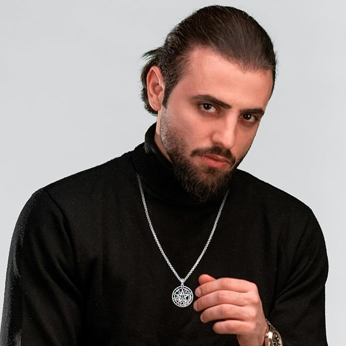 Pentagram Necklace Sterling Silver Triple Moon Goddess/Celtic Knot Witches Knot/Ankh/Sun and Moon/Hecate/Lilith/Santa Muerte/Tetragrammaton Pendant Necklace Pagan Wiccan Magic Egyptian Amulet Jewelry for Women Men