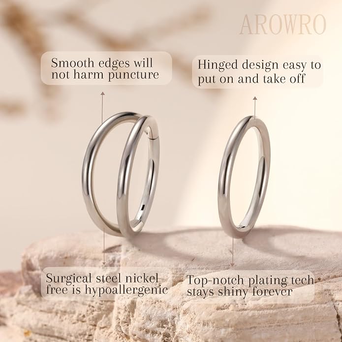 AROWRO Conch Piercing Jewelry Septum Jewelry Nose Rings Hoops 20G 18G 16G 316L Surgical Steel Hinged Segment Ring Hoop Helix Daith Rook Tragus Cartilage Piercing Jewelry