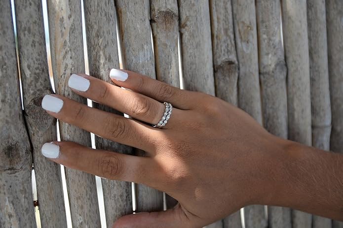 espere Milgrain Marquise & Round Cubic Zirconia Half Eternity Ring Stacking Infinity Wedding Band Sterling Silver 925 Size 3.5-10.5 3 Colors Available Half