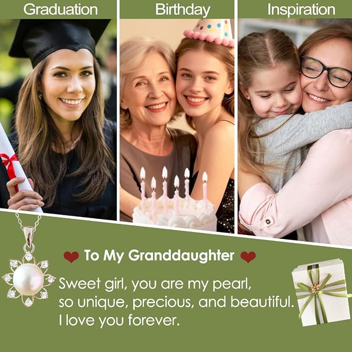 Granddaughter Necklace - Granddaughter Gifts from Grandma, Graduation Gifts for Her, Birthday Christmas Confirmation Wedding Keepsake Jewelry gifts for Granddaughter Teen Girls, Sterling Silver Freshwater Pearl Necklace