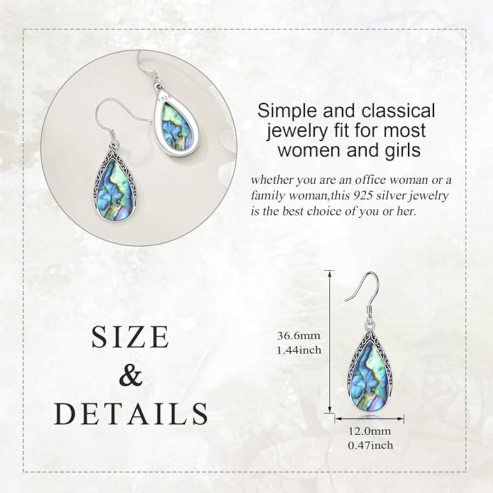 Abalone Shell Dangle Drop Earrings for Women 925 Sterling Silver Filigree Bohemian Earrings Jewelry Gift