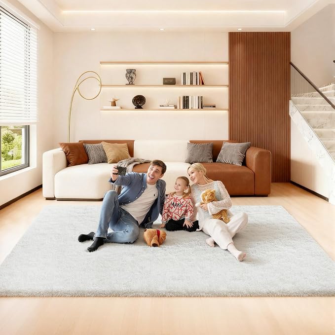 6x9 Area Rugs for Living Room, Large Fluffy Cream White Rugs for Bedroom, Fuzzy Shag Soft Non-Slip Carpet for Kids Girls and Boys Nursery Dorm Indoor Room Home Decor (6ft X 9ft, Cream White)