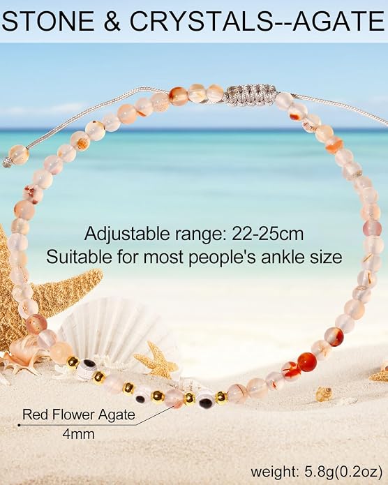 Evil Eye Ankle Bracelets for Women Beads Anklets Beach Accessiory Gemstone Healing Crystal Adjustable