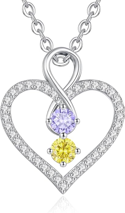 LOUISA SECRET Double Birthstone Necklaces for Women, 925 Sterling Silver Infinity Love Heart Pendant Necklace for Her, Birthday Anniversary Valentine's Day, Christmas, Wedding, Graduation Gift for Her, Personalized Gifts, Jewelry Gifts for Wife Mom Gir...