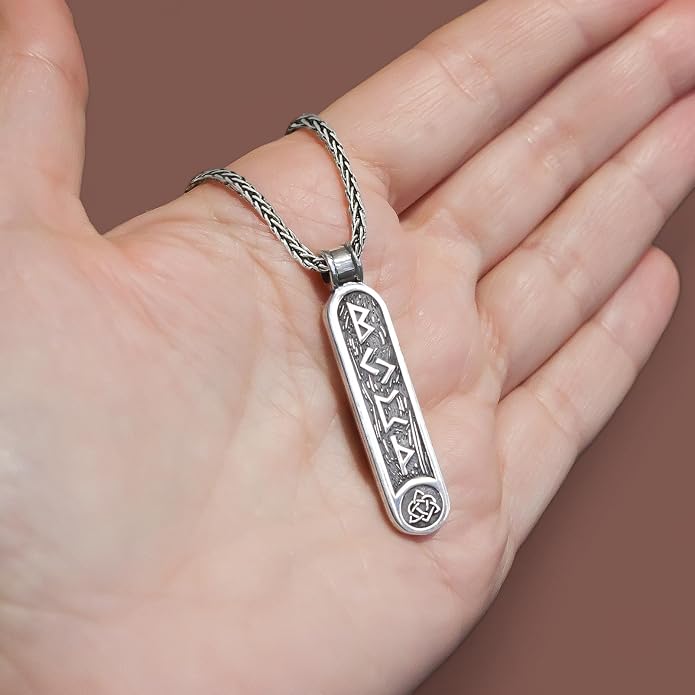 Viking Rune Formula Pendant Necklace for Men Women - 925 Sterling Silver - Norse Nordic Celtic Jewelry - Runes Protection Amulet - Matching Necklaces for Couples - Handmade