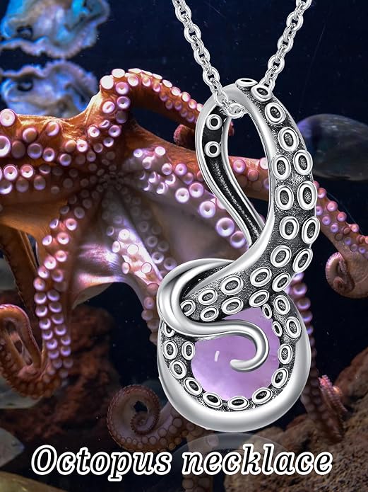 Octopus Tentacles Necklace with Gemston 925 Sterling Silver Octopus Pendant for Women Ocean Jewelry Gift for Women