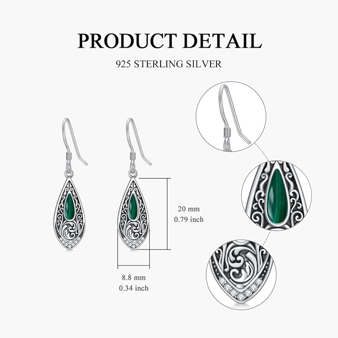PROESS Moonstone Turquoise Malachite Dangle/Hoop Earrings 925 Sterling Silver Infinity/Wave/Celtic Knot/Clover Filigree Teardrop Earrings Jewelry Presents for Women