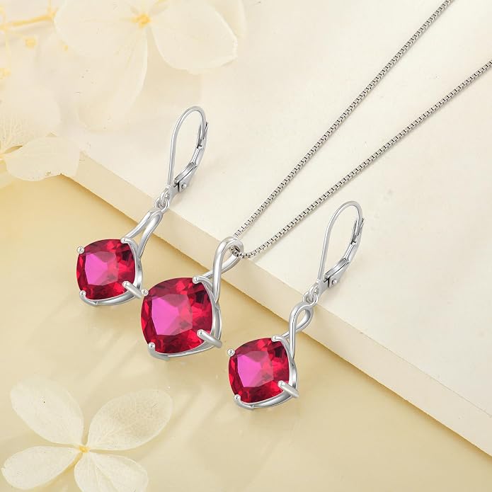 Square Cut Birthstone Necklace for Women Hypoallerg 925 Sterling Silver Cubic Zirconia Necklace Simple Jewelry for Her