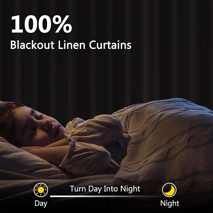 Guken 100% Blackout Linen Curtains for Bedroom 96 inches Long 8 FT, Thermal Insulated Room Darkening Black Out Window Drapes for Living Room, Back Tab Rod Pocket 2 Panels Set,Grey Flax,52x96