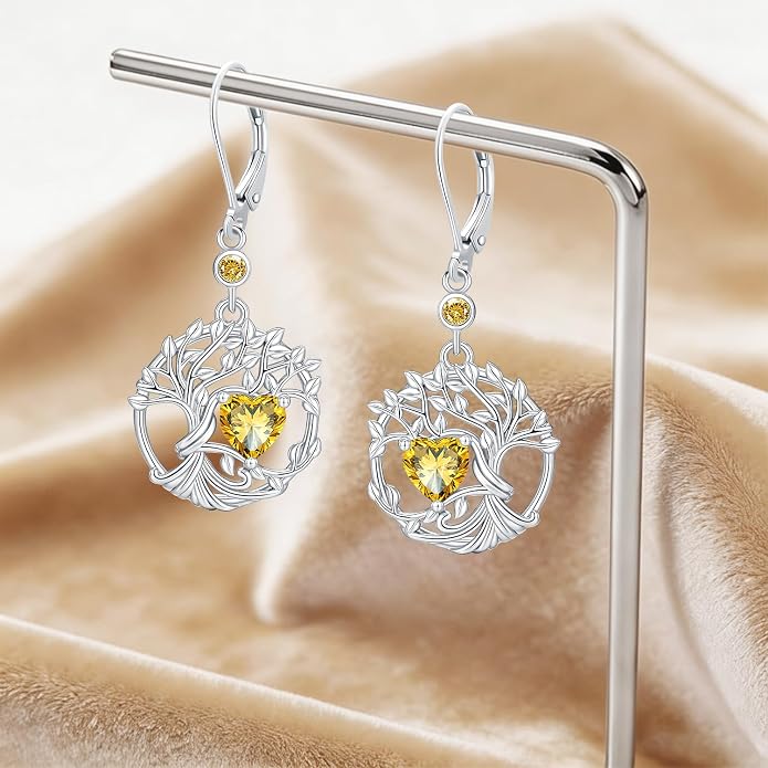 Odinstone 925 Sterling Silver Earrings Tree of Life Teardrop Moonstone Dangle Drop Leverback Earrings for Women